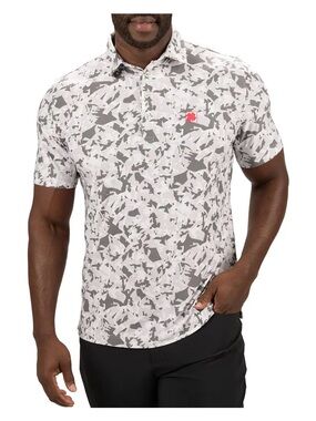 Black Clover Camo Mix Performance Polo Size Large Gray & White live lucky